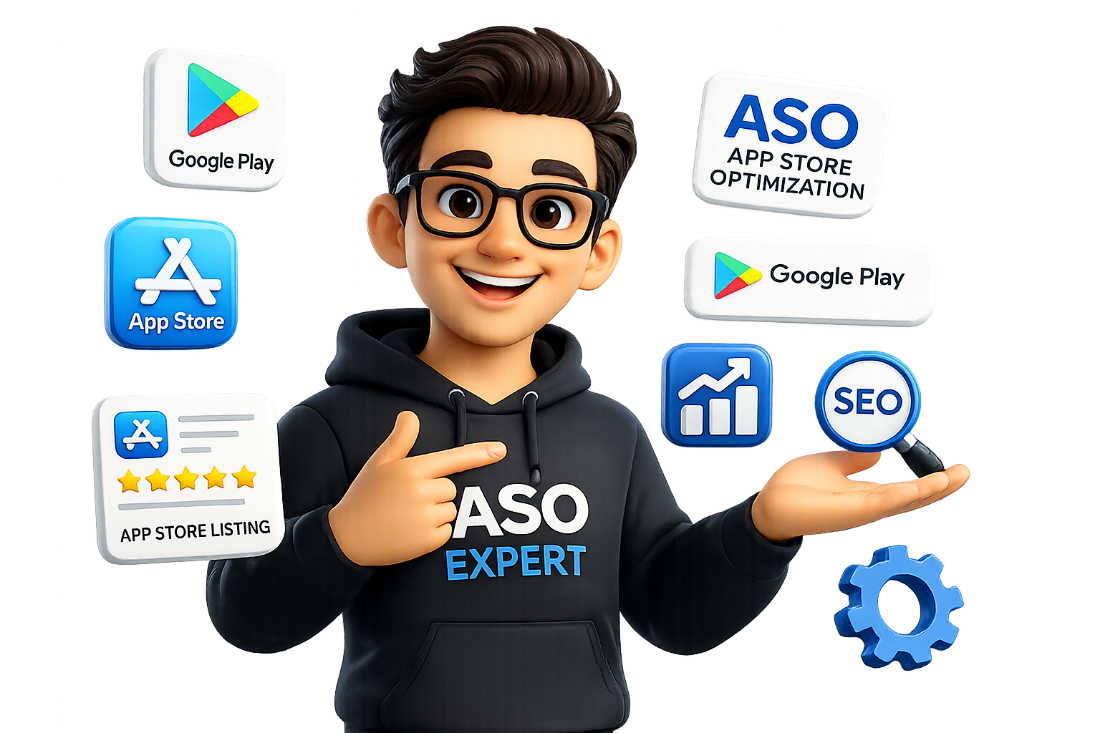 ASO expert from Appsgain Technologies optimizing a Google Play and App Store listing